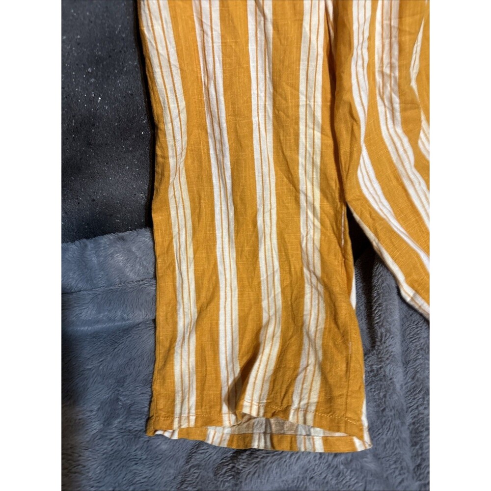 Cali 1850 Mustard Yellow & White Striped Romper Linen Blend Sz S Jumpsuit tie - Picture 3 of 6